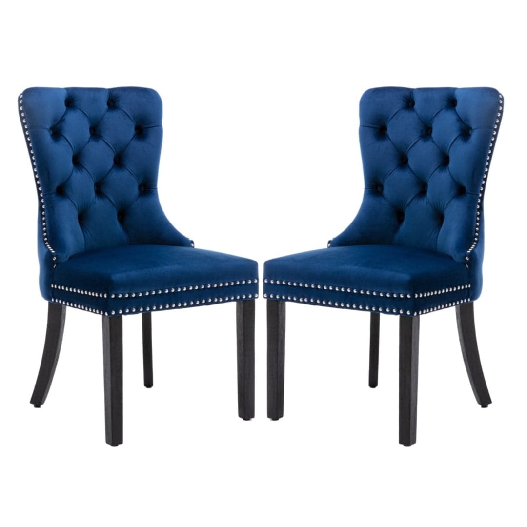 8x Velvet Dining Chairs Upholstered Tufted Kithcen Chair with Solid Wood Legs Stud Trim and Ring-Blue-Furniture &gt; Bar Stools &amp; Chairs-PEROZ Accessories