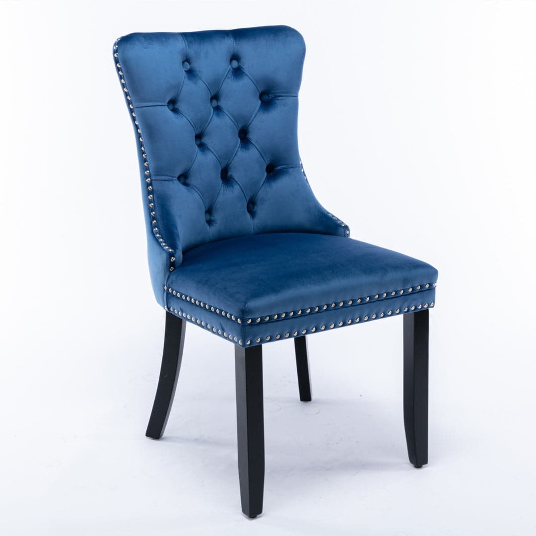 8x Velvet Dining Chairs Upholstered Tufted Kithcen Chair with Solid Wood Legs Stud Trim and Ring-Blue-Furniture &gt; Bar Stools &amp; Chairs-PEROZ Accessories