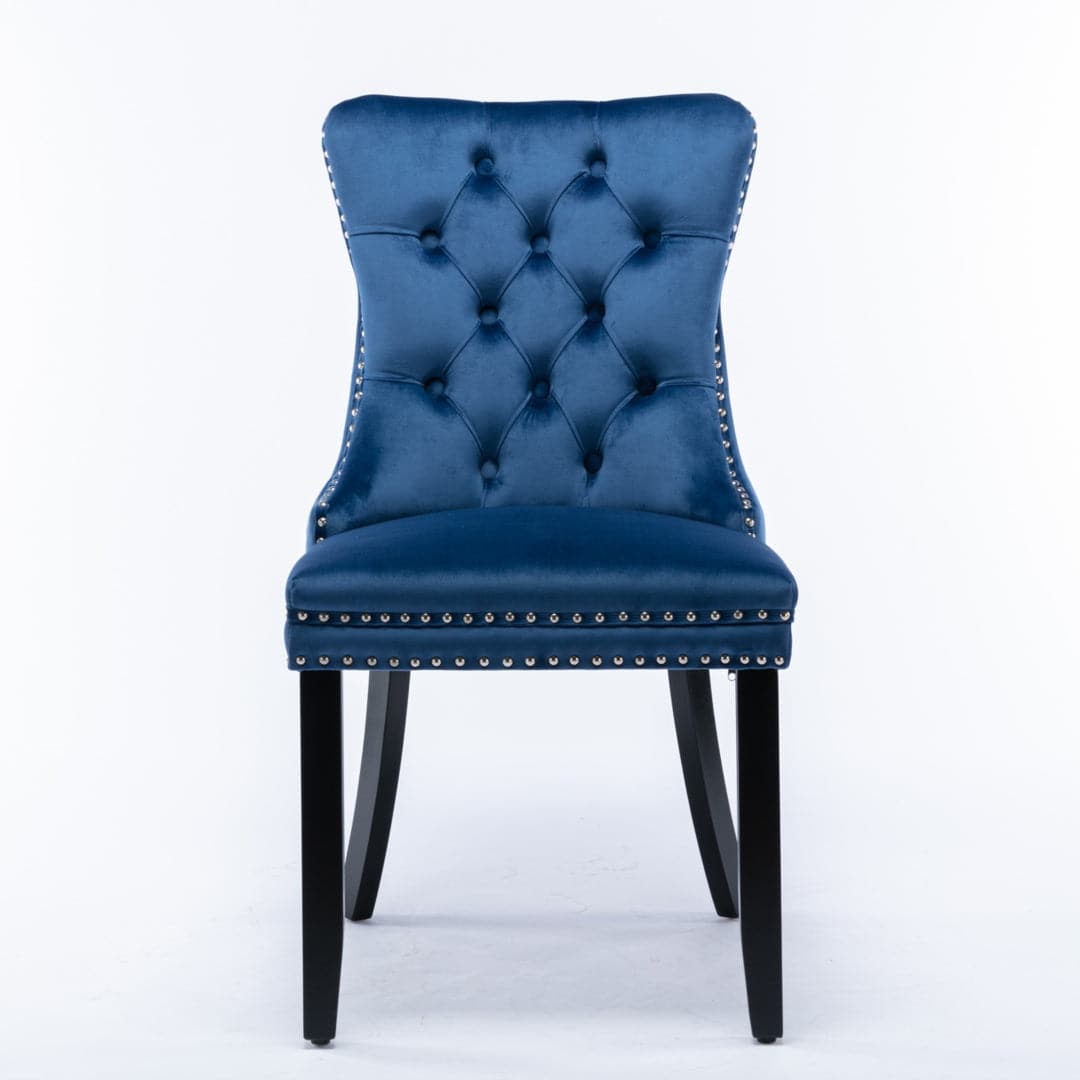 8x Velvet Dining Chairs Upholstered Tufted Kithcen Chair with Solid Wood Legs Stud Trim and Ring-Blue-Furniture &gt; Bar Stools &amp; Chairs-PEROZ Accessories