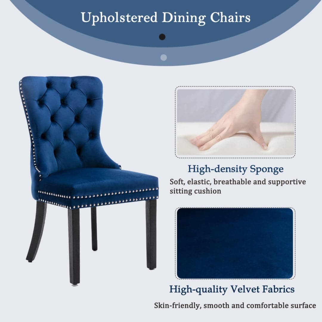 8x Velvet Dining Chairs Upholstered Tufted Kithcen Chair with Solid Wood Legs Stud Trim and Ring-Blue-Furniture &gt; Bar Stools &amp; Chairs-PEROZ Accessories