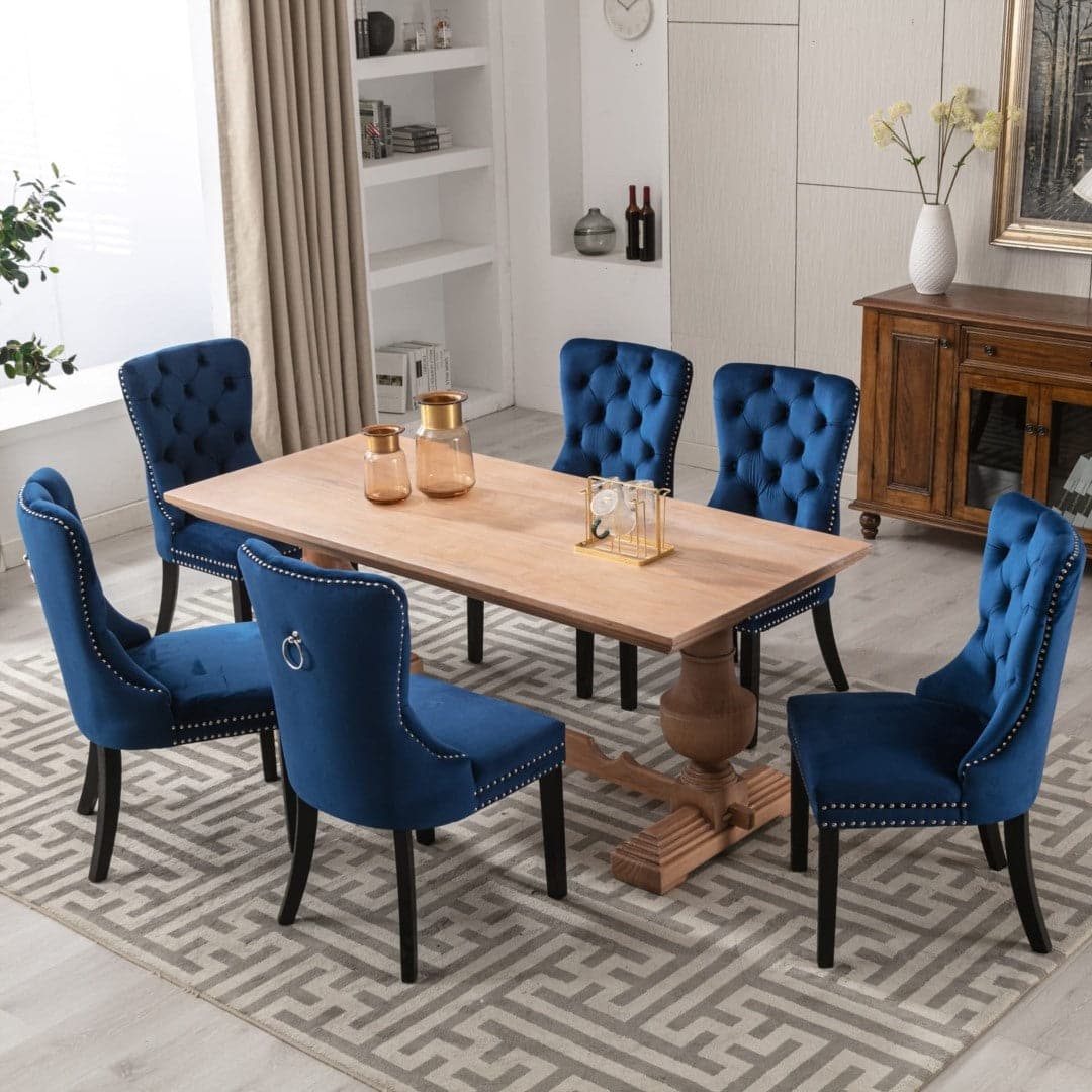 8x Velvet Dining Chairs Upholstered Tufted Kithcen Chair with Solid Wood Legs Stud Trim and Ring-Blue-Furniture &gt; Bar Stools &amp; Chairs-PEROZ Accessories