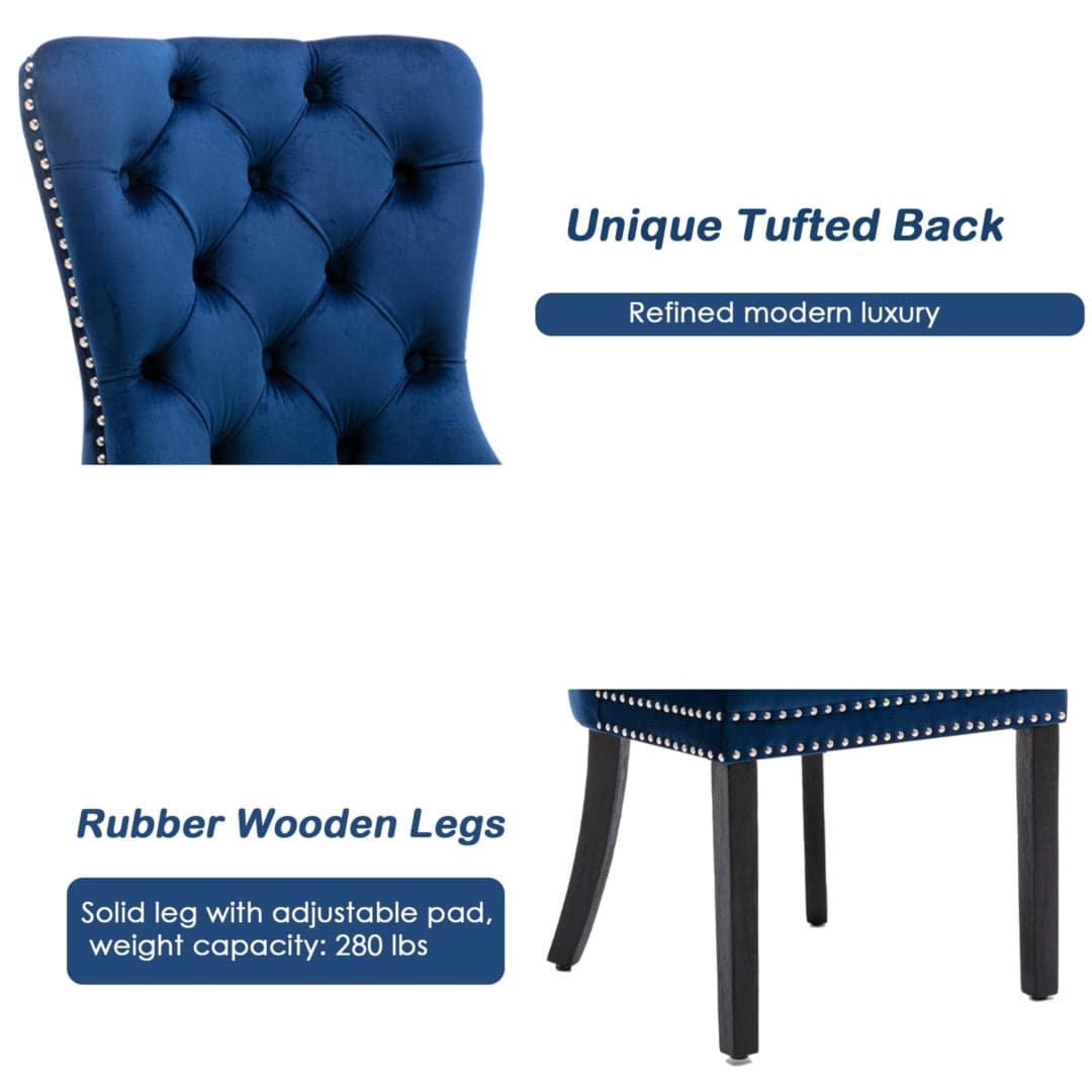 8x Velvet Dining Chairs Upholstered Tufted Kithcen Chair with Solid Wood Legs Stud Trim and Ring-Blue-Furniture &gt; Bar Stools &amp; Chairs-PEROZ Accessories