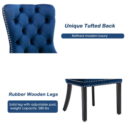 8x Velvet Dining Chairs Upholstered Tufted Kithcen Chair with Solid Wood Legs Stud Trim and Ring-Blue-Furniture &gt; Bar Stools &amp; Chairs-PEROZ Accessories