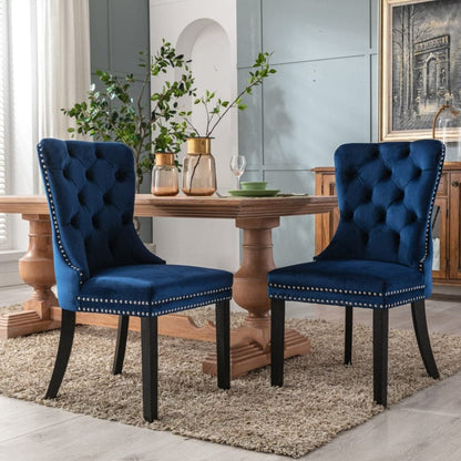 8x Velvet Dining Chairs Upholstered Tufted Kithcen Chair with Solid Wood Legs Stud Trim and Ring-Blue-Furniture &gt; Bar Stools &amp; Chairs-PEROZ Accessories