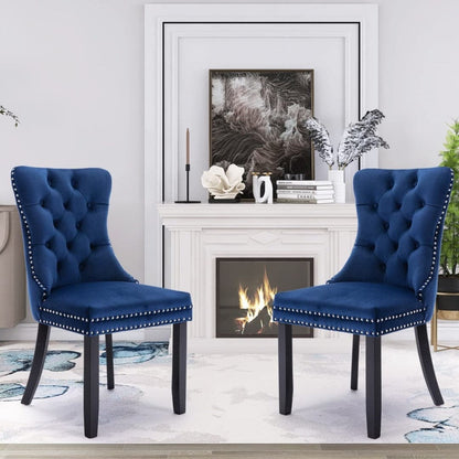 8x Velvet Dining Chairs Upholstered Tufted Kithcen Chair with Solid Wood Legs Stud Trim and Ring-Blue-Furniture &gt; Bar Stools &amp; Chairs-PEROZ Accessories