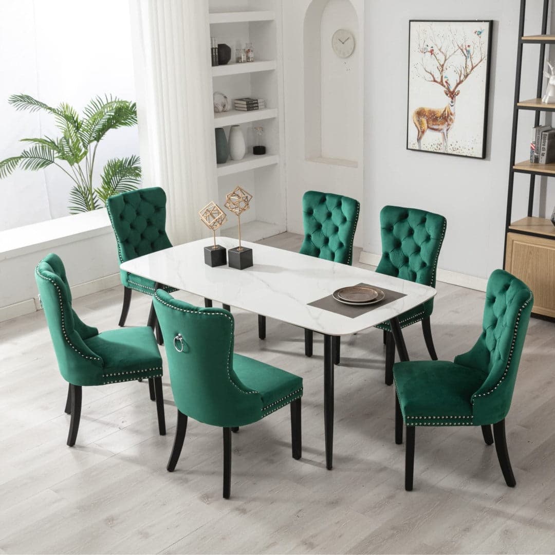 8x Velvet Dining Chairs- Green-Furniture &gt; Bar Stools &amp; Chairs-PEROZ Accessories