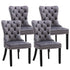 4x Velvet Dining Chairs Upholstered Tufted Kithcen Chair with Solid Wood Legs Stud Trim and Ring-Gray-Furniture > Bar Stools & Chairs-PEROZ Accessories