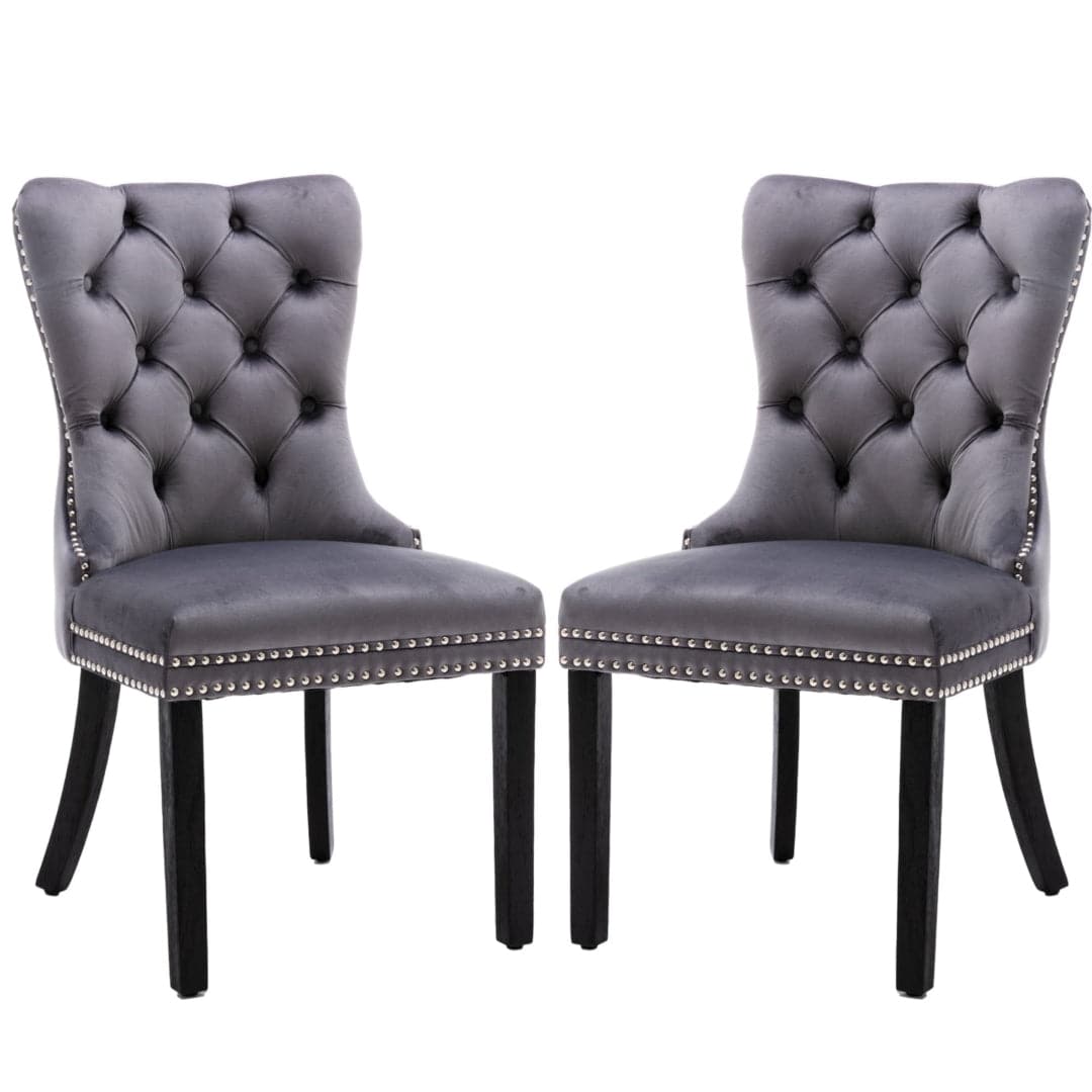 4x Velvet Dining Chairs Upholstered Tufted Kithcen Chair with Solid Wood Legs Stud Trim and Ring-Gray-Furniture &gt; Bar Stools &amp; Chairs-PEROZ Accessories