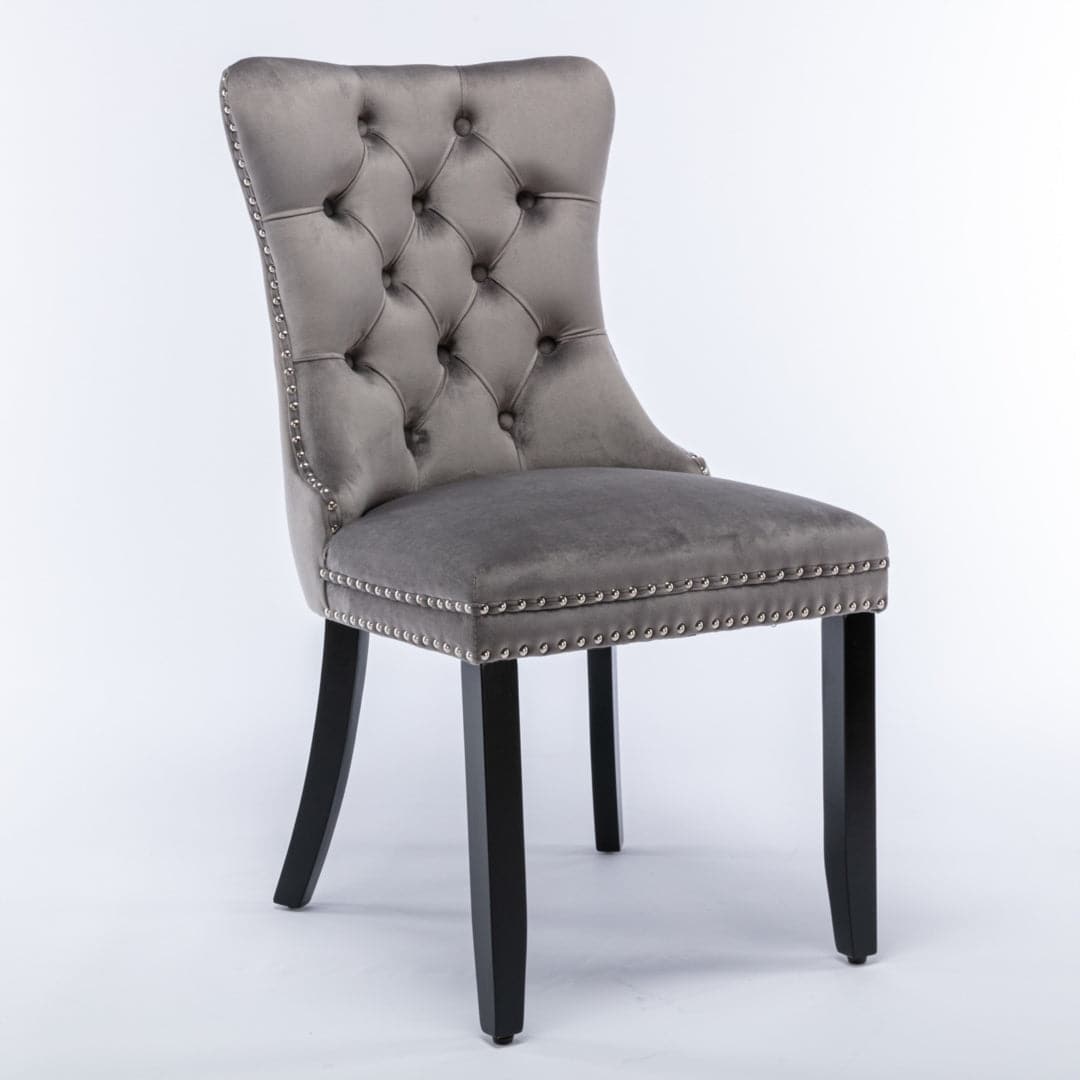 4x Velvet Dining Chairs Upholstered Tufted Kithcen Chair with Solid Wood Legs Stud Trim and Ring-Gray-Furniture &gt; Bar Stools &amp; Chairs-PEROZ Accessories