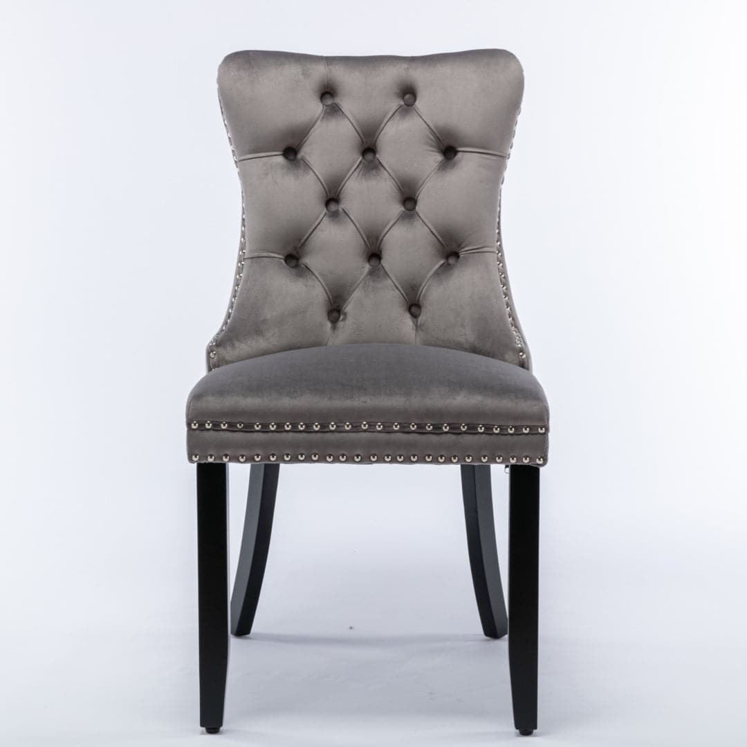 4x Velvet Dining Chairs Upholstered Tufted Kithcen Chair with Solid Wood Legs Stud Trim and Ring-Gray-Furniture &gt; Bar Stools &amp; Chairs-PEROZ Accessories