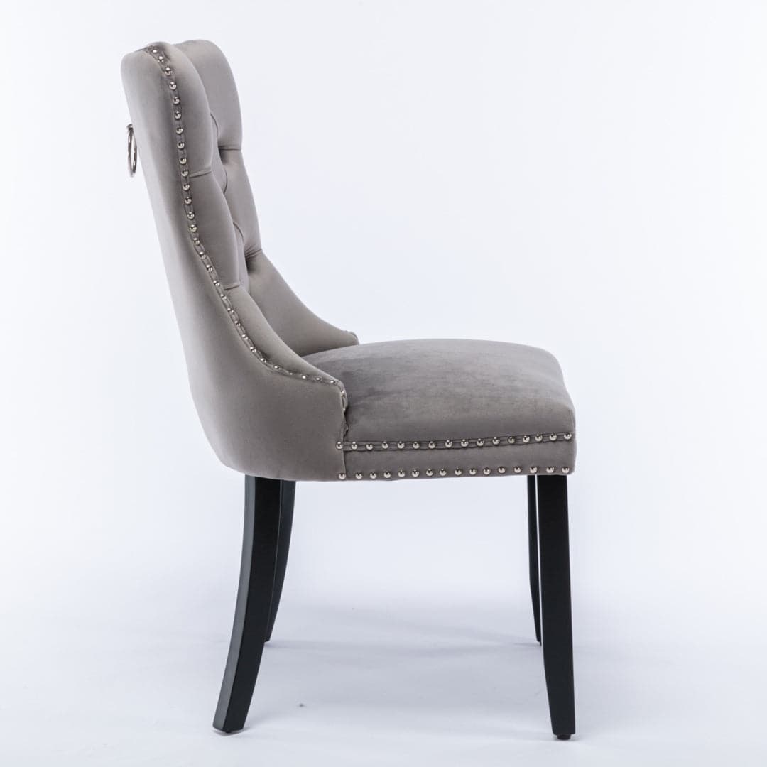 4x Velvet Dining Chairs Upholstered Tufted Kithcen Chair with Solid Wood Legs Stud Trim and Ring-Gray-Furniture &gt; Bar Stools &amp; Chairs-PEROZ Accessories