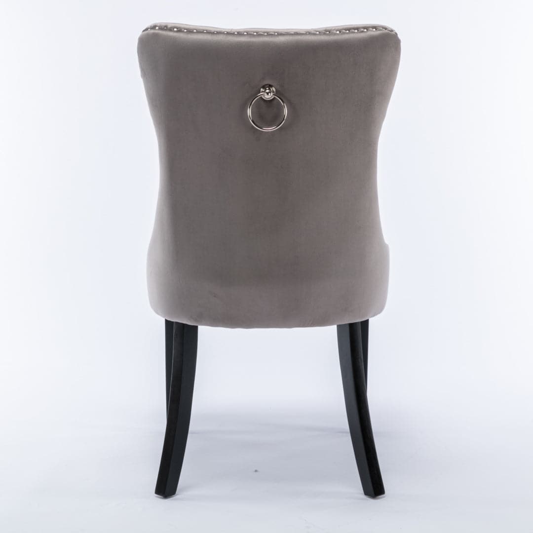 4x Velvet Dining Chairs Upholstered Tufted Kithcen Chair with Solid Wood Legs Stud Trim and Ring-Gray-Furniture &gt; Bar Stools &amp; Chairs-PEROZ Accessories