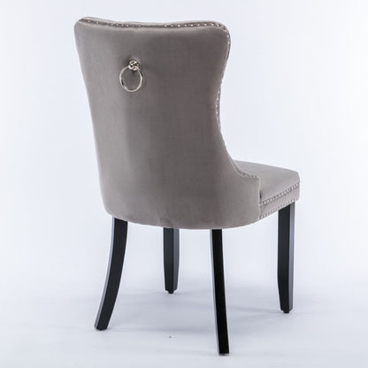 4x Velvet Dining Chairs Upholstered Tufted Kithcen Chair with Solid Wood Legs Stud Trim and Ring-Gray-Furniture &gt; Bar Stools &amp; Chairs-PEROZ Accessories