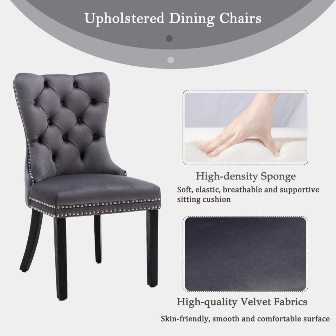 4x Velvet Dining Chairs Upholstered Tufted Kithcen Chair with Solid Wood Legs Stud Trim and Ring-Gray-Furniture &gt; Bar Stools &amp; Chairs-PEROZ Accessories