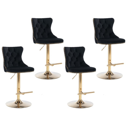 4x Height Adjustable Swivel Bar Stool Velvet Studs Barstool with Footrest and Golden Base- Black-Furniture &gt; Bar Stools &amp; Chairs-PEROZ Accessories