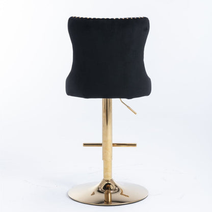 4x Height Adjustable Swivel Bar Stool Velvet Studs Barstool with Footrest and Golden Base- Black-Furniture &gt; Bar Stools &amp; Chairs-PEROZ Accessories