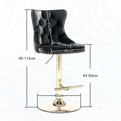 4x Height Adjustable Swivel Bar Stool Velvet Studs Barstool with Footrest and Golden Base- Black-Furniture &gt; Bar Stools &amp; Chairs-PEROZ Accessories