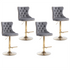 4x Height Adjustable Swivel Bar Stool Velvet Studs Barstool with Footrest and Golden Base- Grey-Furniture > Bar Stools & Chairs-PEROZ Accessories