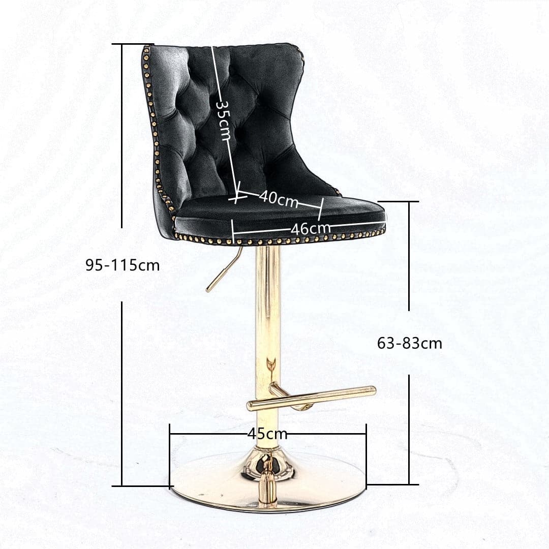 4x Height Adjustable Swivel Bar Stool Velvet Studs Barstool with Footrest and Golden Base- Grey-Furniture &gt; Bar Stools &amp; Chairs-PEROZ Accessories