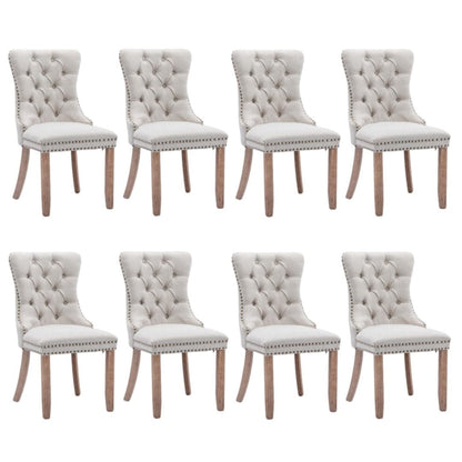 8x AADEN Modern Elegant Button-Tufted Upholstered Linen Fabric with Studs Trim and Wooden legs Dining Side Chair-Beige-Furniture &gt; Bar Stools &amp; Chairs-PEROZ Accessories