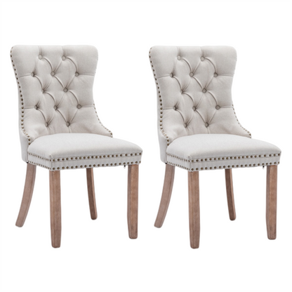 8x AADEN Modern Elegant Button-Tufted Upholstered Linen Fabric with Studs Trim and Wooden legs Dining Side Chair-Beige-Furniture &gt; Bar Stools &amp; Chairs-PEROZ Accessories