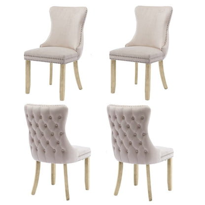 4x Velvet Upholstered Dining Chairs Tufted Wingback Side Chair with Studs Trim Solid Wood Legs for Kitchen-Furniture &gt; Bar Stools &amp; Chairs-PEROZ Accessories