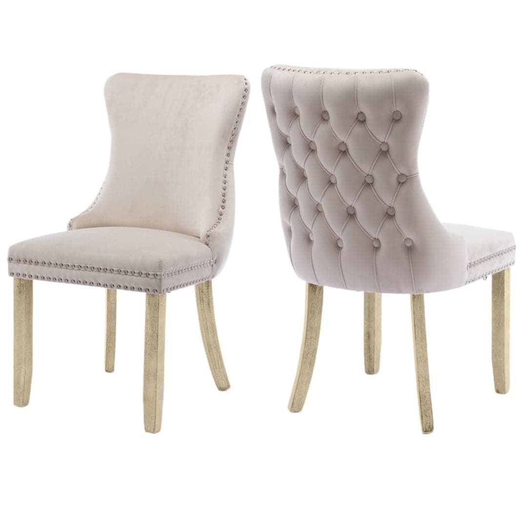 4x Velvet Upholstered Dining Chairs Tufted Wingback Side Chair with Studs Trim Solid Wood Legs for Kitchen-Furniture &gt; Bar Stools &amp; Chairs-PEROZ Accessories