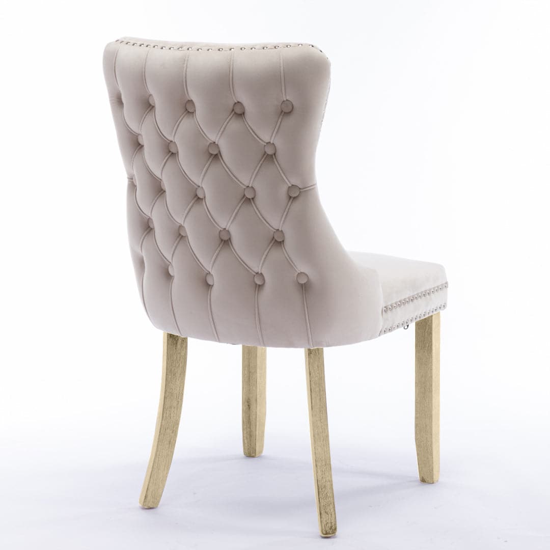 4x Velvet Upholstered Dining Chairs Tufted Wingback Side Chair with Studs Trim Solid Wood Legs for Kitchen-Furniture &gt; Bar Stools &amp; Chairs-PEROZ Accessories