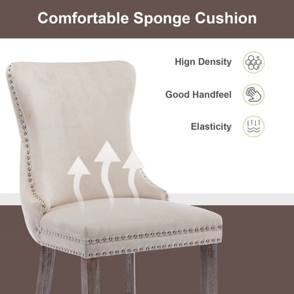 4x Velvet Upholstered Dining Chairs Tufted Wingback Side Chair with Studs Trim Solid Wood Legs for Kitchen-Furniture &gt; Bar Stools &amp; Chairs-PEROZ Accessories