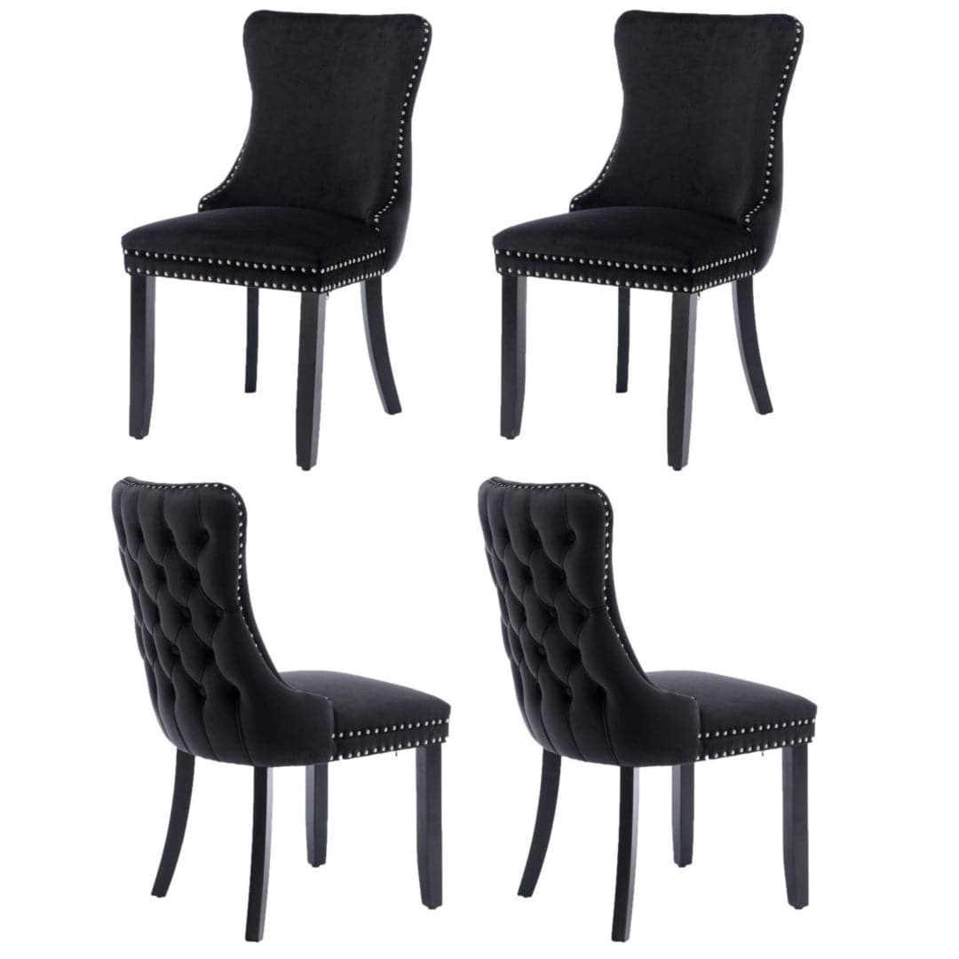 4x Velvet Upholstered Dining Chairs Tufted Wingback Side Chair with Studs Trim Solid Wood Legs for Kitchen-Furniture &gt; Bar Stools &amp; Chairs-PEROZ Accessories