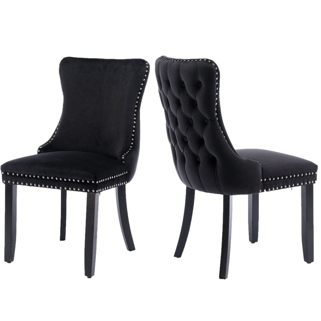 4x Velvet Upholstered Dining Chairs Tufted Wingback Side Chair with Studs Trim Solid Wood Legs for Kitchen-Furniture &gt; Bar Stools &amp; Chairs-PEROZ Accessories