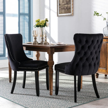 4x Velvet Upholstered Dining Chairs Tufted Wingback Side Chair with Studs Trim Solid Wood Legs for Kitchen-Furniture &gt; Bar Stools &amp; Chairs-PEROZ Accessories