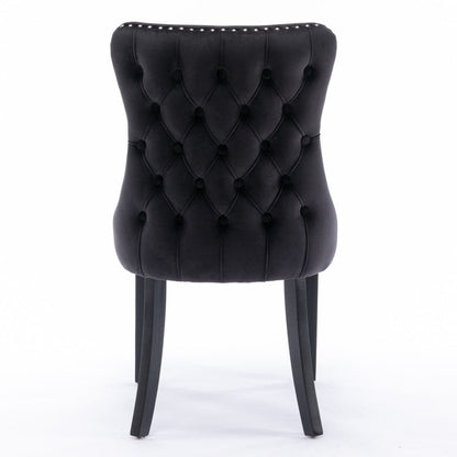 4x Velvet Upholstered Dining Chairs Tufted Wingback Side Chair with Studs Trim Solid Wood Legs for Kitchen-Furniture &gt; Bar Stools &amp; Chairs-PEROZ Accessories