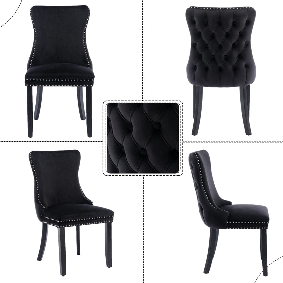 4x Velvet Upholstered Dining Chairs Tufted Wingback Side Chair with Studs Trim Solid Wood Legs for Kitchen-Furniture &gt; Bar Stools &amp; Chairs-PEROZ Accessories