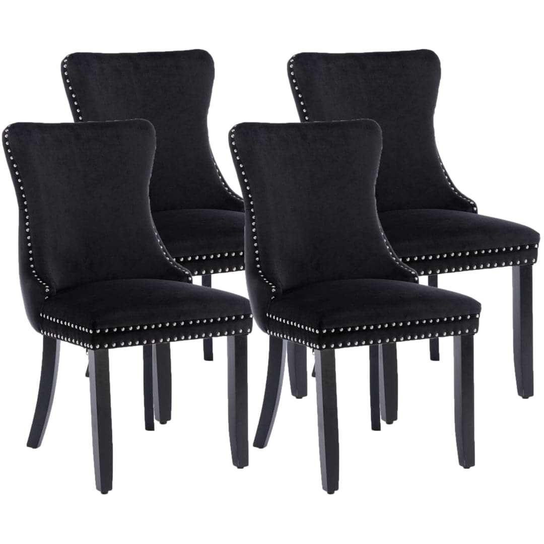 4x Velvet Upholstered Dining Chairs Tufted Wingback Side Chair with Studs Trim Solid Wood Legs for Kitchen-Furniture &gt; Bar Stools &amp; Chairs-PEROZ Accessories