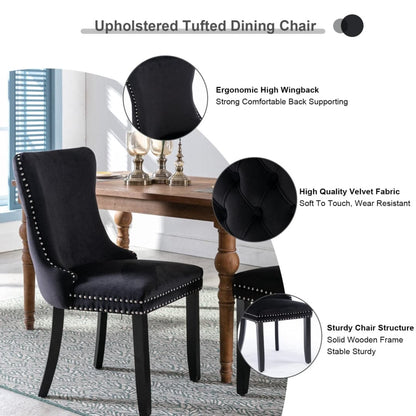 4x Velvet Upholstered Dining Chairs Tufted Wingback Side Chair with Studs Trim Solid Wood Legs for Kitchen-Furniture &gt; Bar Stools &amp; Chairs-PEROZ Accessories