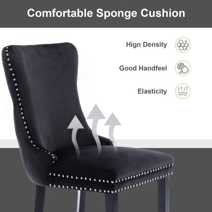 4x Velvet Upholstered Dining Chairs Tufted Wingback Side Chair with Studs Trim Solid Wood Legs for Kitchen-Furniture &gt; Bar Stools &amp; Chairs-PEROZ Accessories