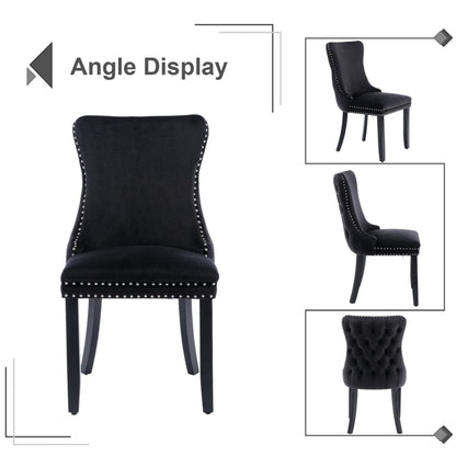 4x Velvet Upholstered Dining Chairs Tufted Wingback Side Chair with Studs Trim Solid Wood Legs for Kitchen-Furniture &gt; Bar Stools &amp; Chairs-PEROZ Accessories