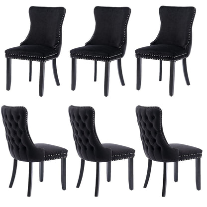 6x Velvet Upholstered Dining Chairs Tufted Wingback Side Chair with Studs Trim Solid Wood Legs for Kitchen-Furniture &gt; Bar Stools &amp; Chairs-PEROZ Accessories