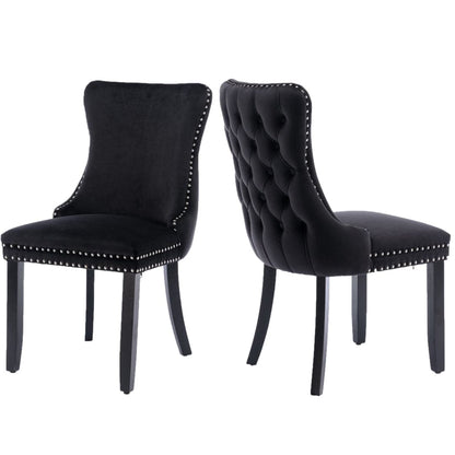 6x Velvet Upholstered Dining Chairs Tufted Wingback Side Chair with Studs Trim Solid Wood Legs for Kitchen-Furniture &gt; Bar Stools &amp; Chairs-PEROZ Accessories