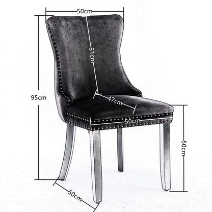 6x Velvet Upholstered Dining Chairs Tufted Wingback Side Chair with Studs Trim Solid Wood Legs for Kitchen-Furniture &gt; Bar Stools &amp; Chairs-PEROZ Accessories