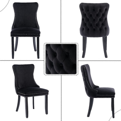 6x Velvet Upholstered Dining Chairs Tufted Wingback Side Chair with Studs Trim Solid Wood Legs for Kitchen-Furniture &gt; Bar Stools &amp; Chairs-PEROZ Accessories