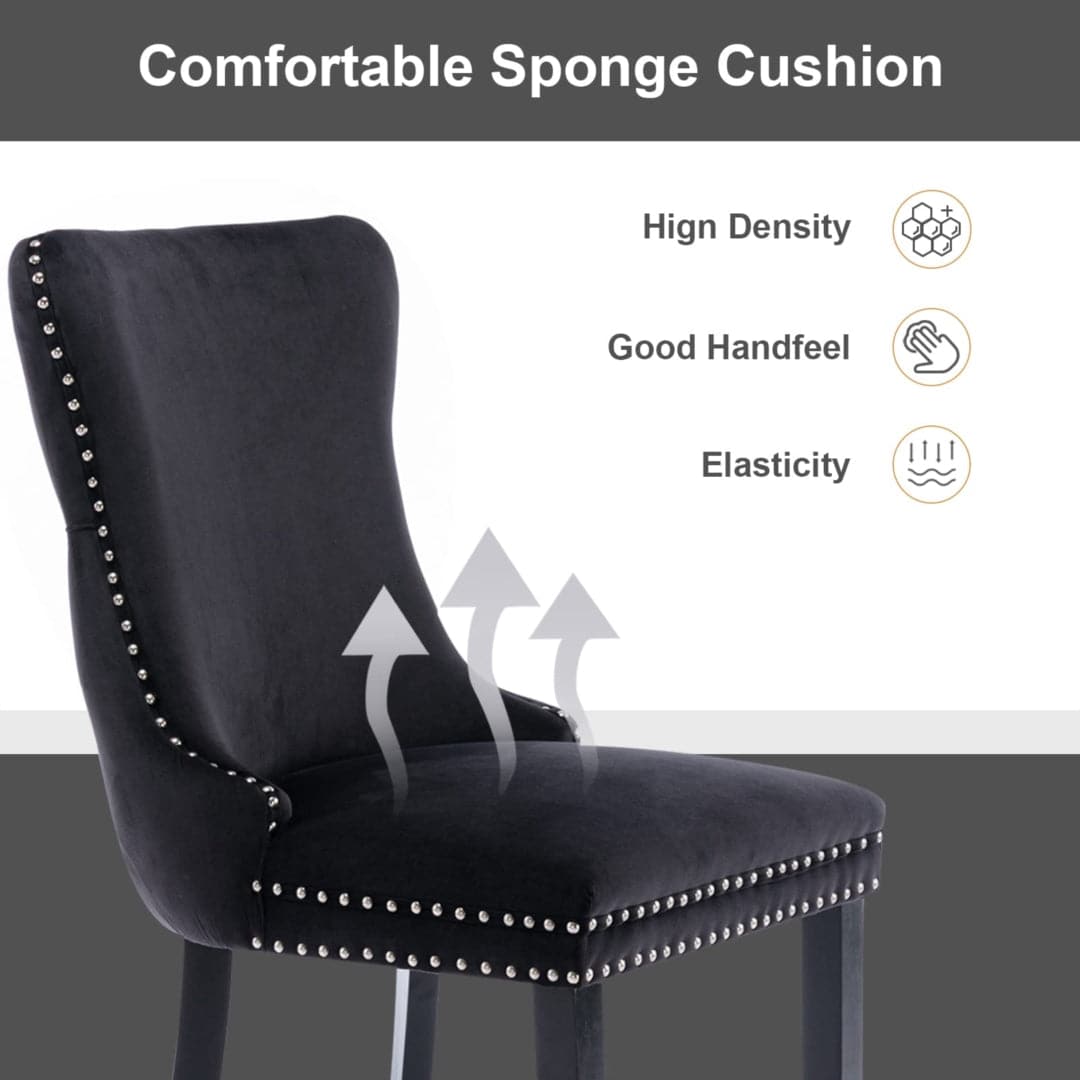 6x Velvet Upholstered Dining Chairs Tufted Wingback Side Chair with Studs Trim Solid Wood Legs for Kitchen-Furniture &gt; Bar Stools &amp; Chairs-PEROZ Accessories