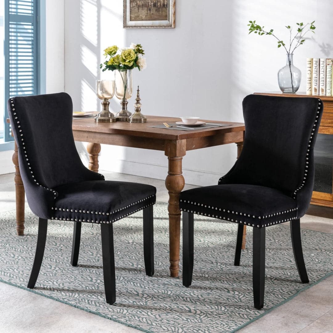 6x Velvet Upholstered Dining Chairs Tufted Wingback Side Chair with Studs Trim Solid Wood Legs for Kitchen-Furniture &gt; Bar Stools &amp; Chairs-PEROZ Accessories