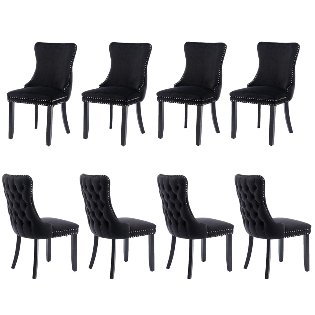 8x Velvet Upholstered Dining Chairs Tufted Wingback Side Chair with Studs Trim Solid Wood Legs for Kitchen-Furniture &gt; Bar Stools &amp; Chairs-PEROZ Accessories