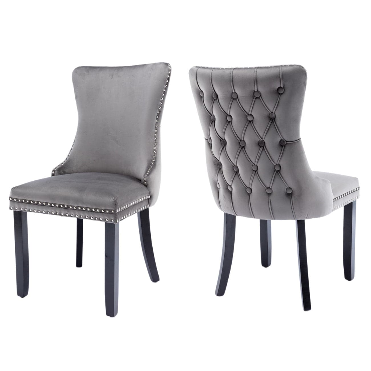 4x Velvet Upholstered Dining Chairs Tufted Wingback Side Chair with Studs Trim Solid Wood Legs for Kitchen-Furniture &gt; Bar Stools &amp; Chairs-PEROZ Accessories