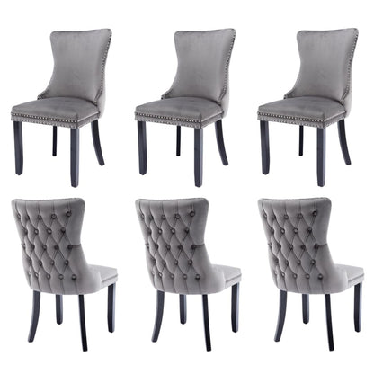 6x Velvet Upholstered Dining Chairs Tufted Wingback Side Chair with Studs Trim Solid Wood Legs for Kitchen-Furniture &gt; Bar Stools &amp; Chairs-PEROZ Accessories