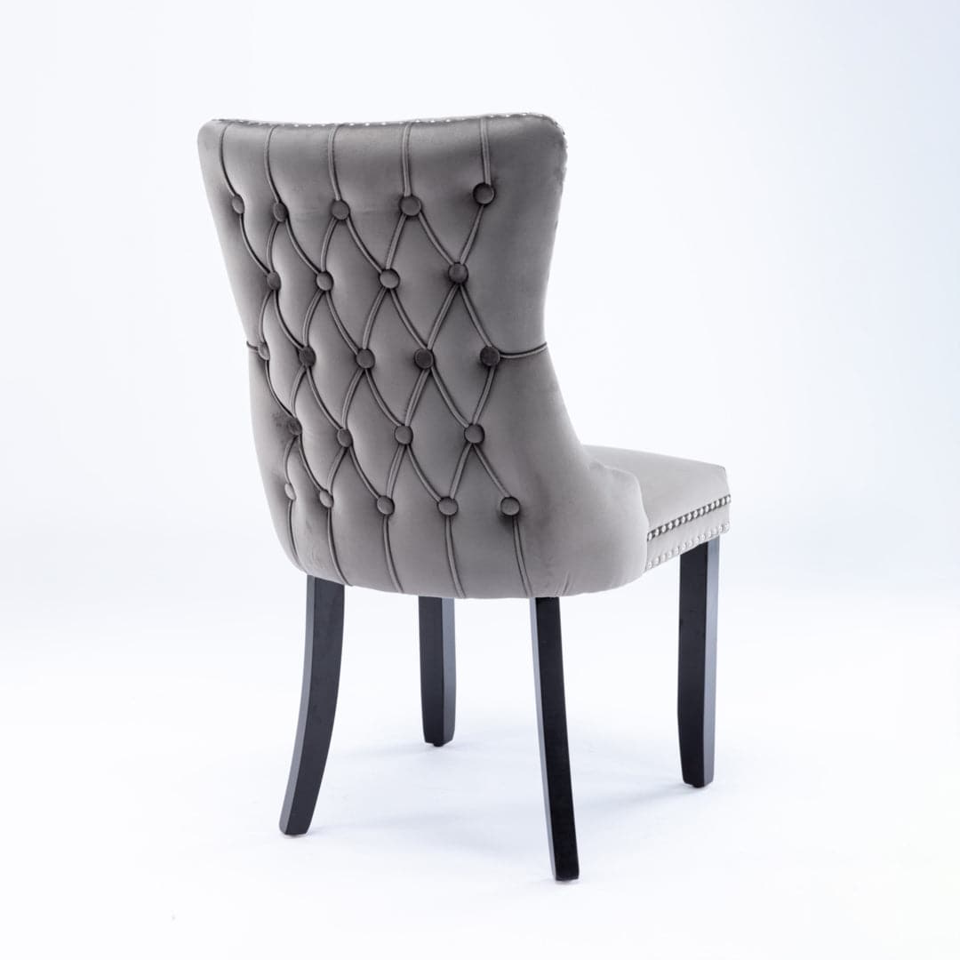 6x Velvet Upholstered Dining Chairs Tufted Wingback Side Chair with Studs Trim Solid Wood Legs for Kitchen-Furniture &gt; Bar Stools &amp; Chairs-PEROZ Accessories