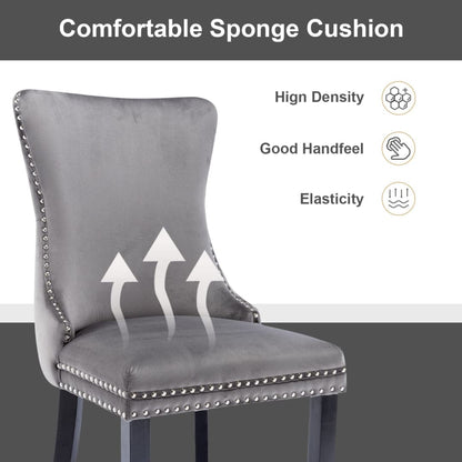 6x Velvet Upholstered Dining Chairs Tufted Wingback Side Chair with Studs Trim Solid Wood Legs for Kitchen-Furniture &gt; Bar Stools &amp; Chairs-PEROZ Accessories