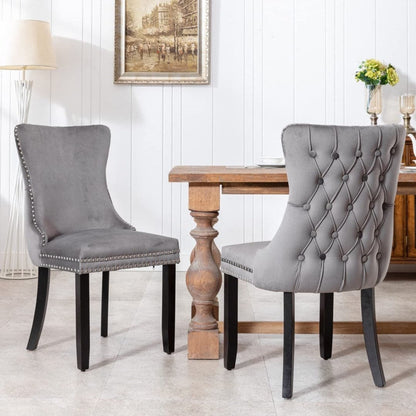 6x Velvet Upholstered Dining Chairs Tufted Wingback Side Chair with Studs Trim Solid Wood Legs for Kitchen-Furniture &gt; Bar Stools &amp; Chairs-PEROZ Accessories